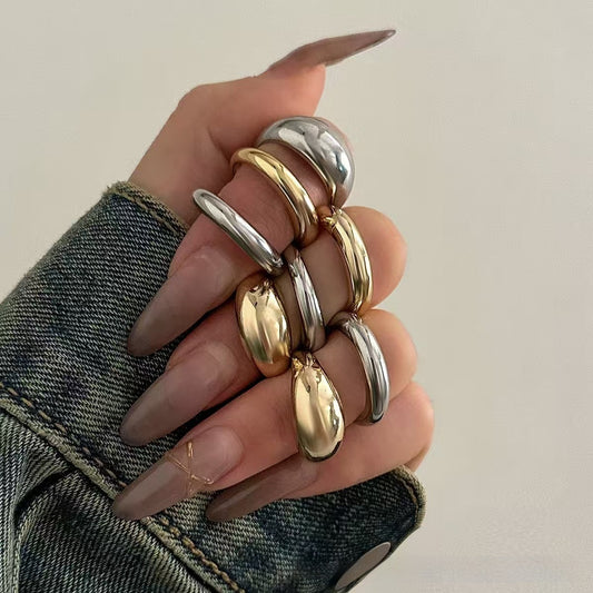 Metal Texture Glossy Ring 8 Pieces Suit Exaggerated Geometry Open Ring For Women